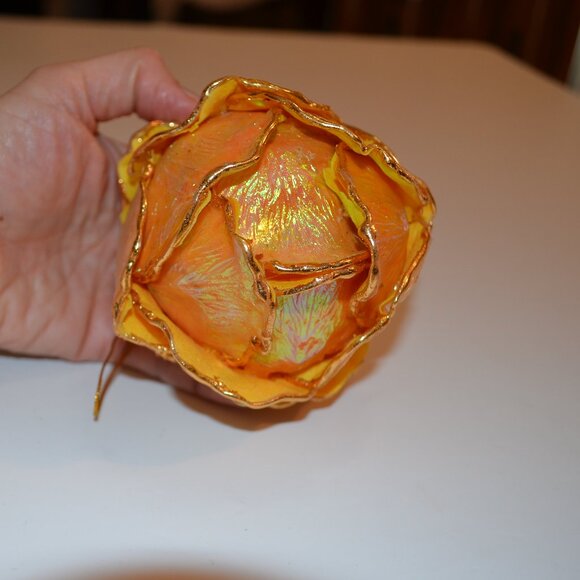 Beautiful Rose Handmade Mix Media Yellow Shiny Lacquered Paper Fabric 11' around - Picture 7 of 7